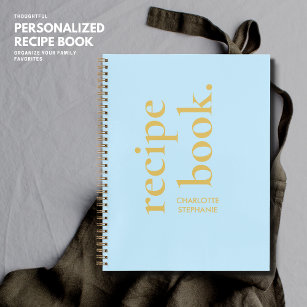 Personalized Blue Typography Stylish Recipe Book