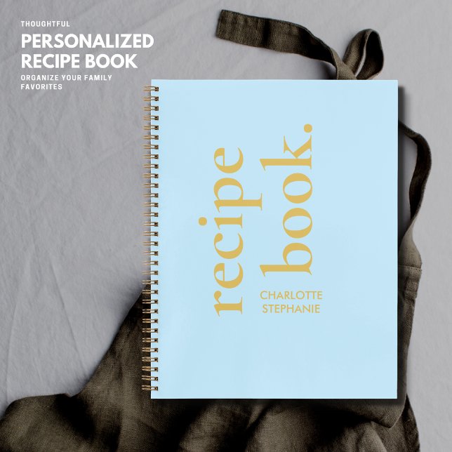 Personalized Blue Typography Stylish Recipe Book (Creator Uploaded)
