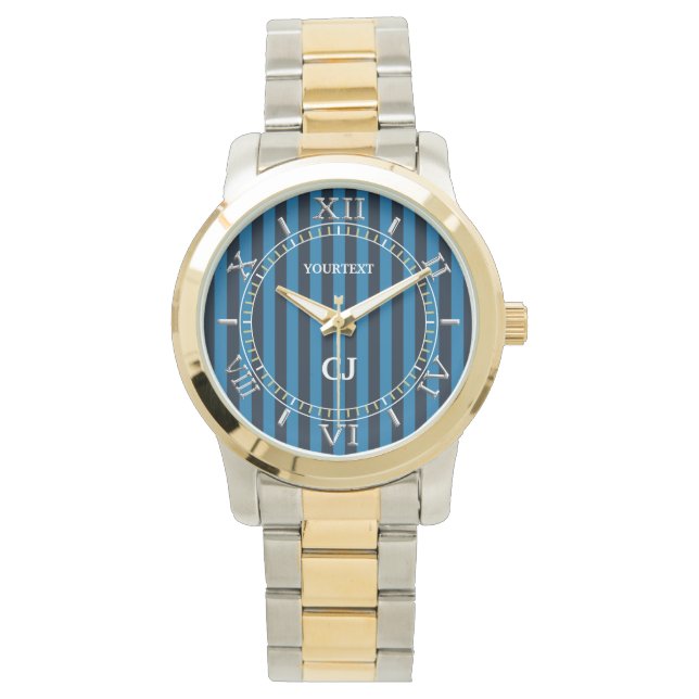 Personalized Blue Vertical Stripes Dial Watch (Front)