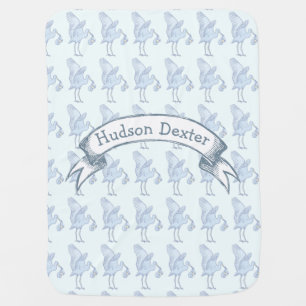 Personalized Blue Vintage Banner Blue Stork Receiving Blanket