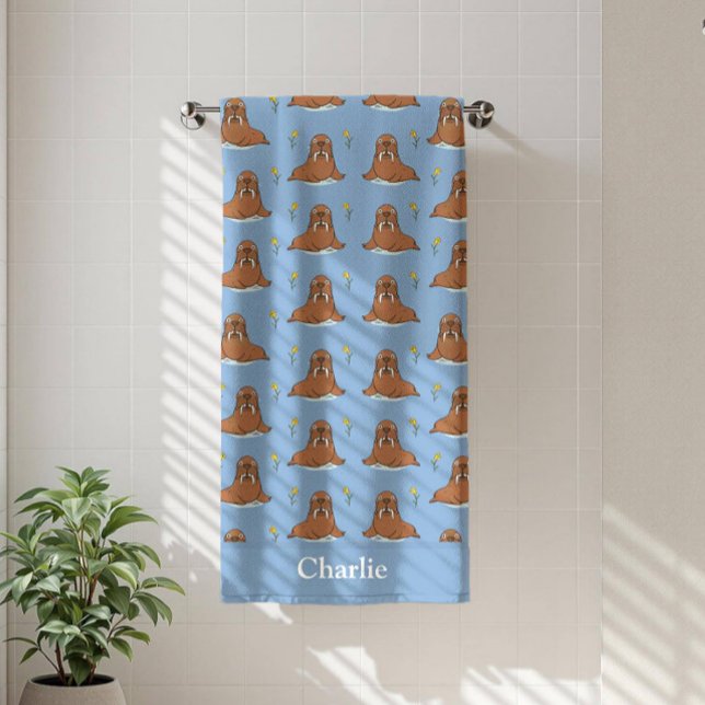 Personalized Blue Walrus Kids Beach Towel (Creator Uploaded)