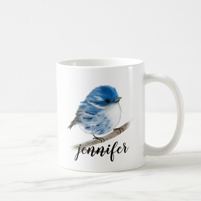 Personalized Blue Warbler Bird Mugs (Right)