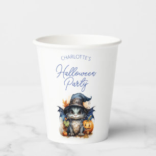 Personalized Blue Watercolor Baby Dragon Halloween Paper Cups