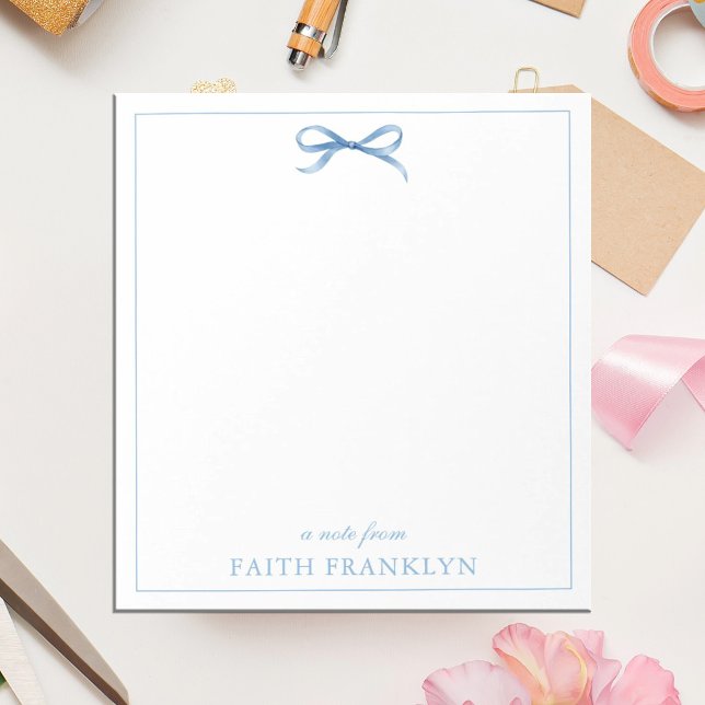 Personalized Blue Watercolor Bow  Notepad (Creator Uploaded)