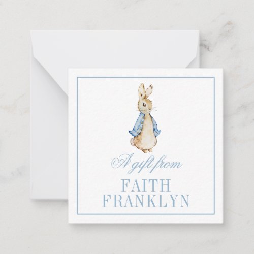 Personalized Blue Watercolor Bunny Gift Enclosure Note Card
