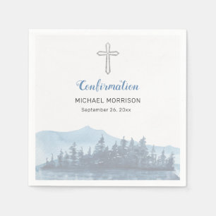 Personalized Blue Watercolor Confirmation Napkins