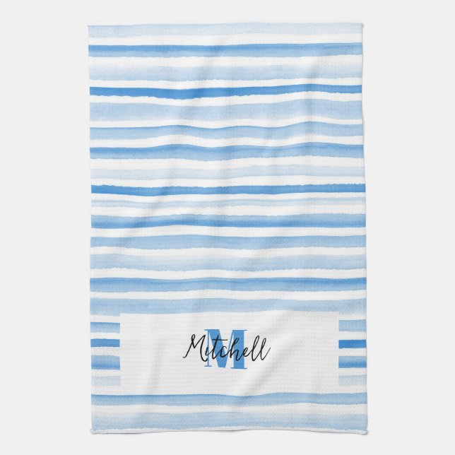 PERSONALIZED BLUE WATERCOLOR Dish Towel (Vertical)