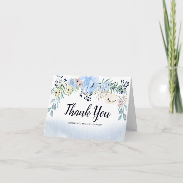 Personalized Blue Waterolor Floral You Notes (Front)