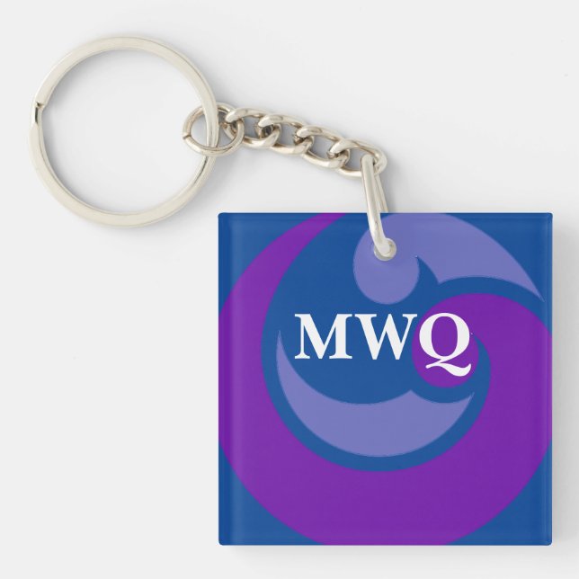 Personalized Blue Wave Monogram Acrylic Keychain (Front)