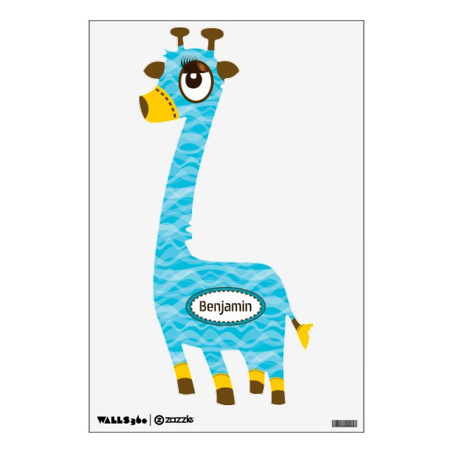 Personalized Blue Wave Pattern Giraffe Wall Decal (Front)