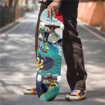 Personalized Blue Waves Green Dragon Red Sun Skate Skateboard<br><div class="desc">The skateboard features a breathtaking illustration depicting a majestic dragon gracefully swam through the rolling waves, its scales glistening as it moved with an elegant and powerful rhythm. ♥Customize it with your initials by using the template fields. ♥ If you want to change the font style, color or text placement,...</div>
