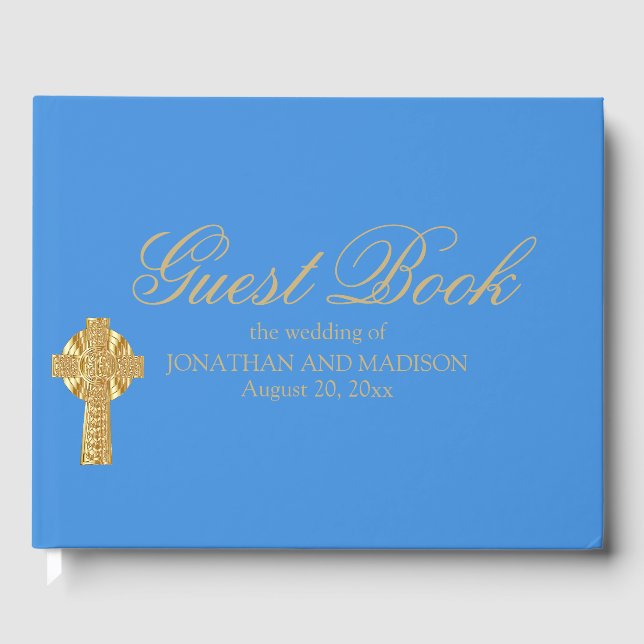 Personalized Blue Wedding Guest Book, Christian Book (Front)