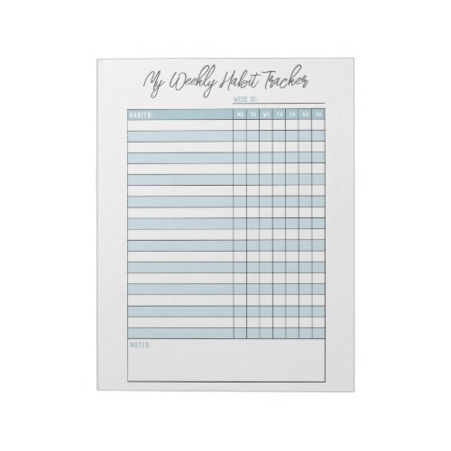 Personalized Blue Weekly Habit Tracker Notepad