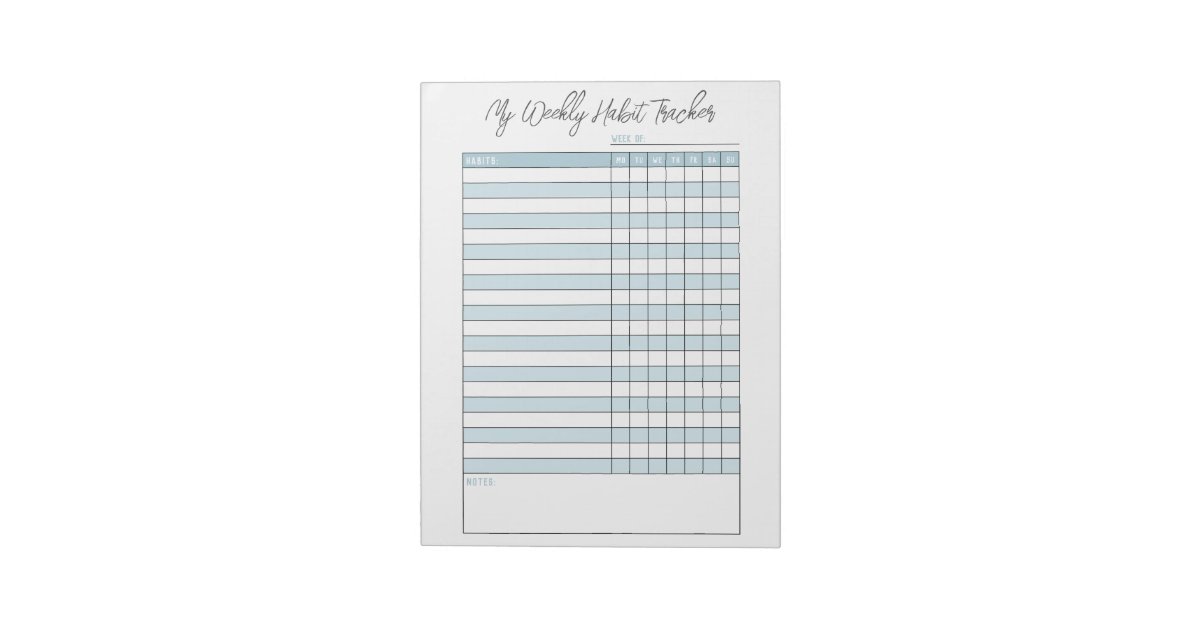 Personalized Blue Weekly Habit Tracker Notepad | Zazzle