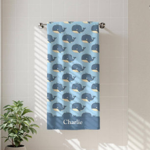 Personalized Blue Whale Kids Beach Towel