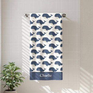 Personalized Blue Whale Kids Beach Towel