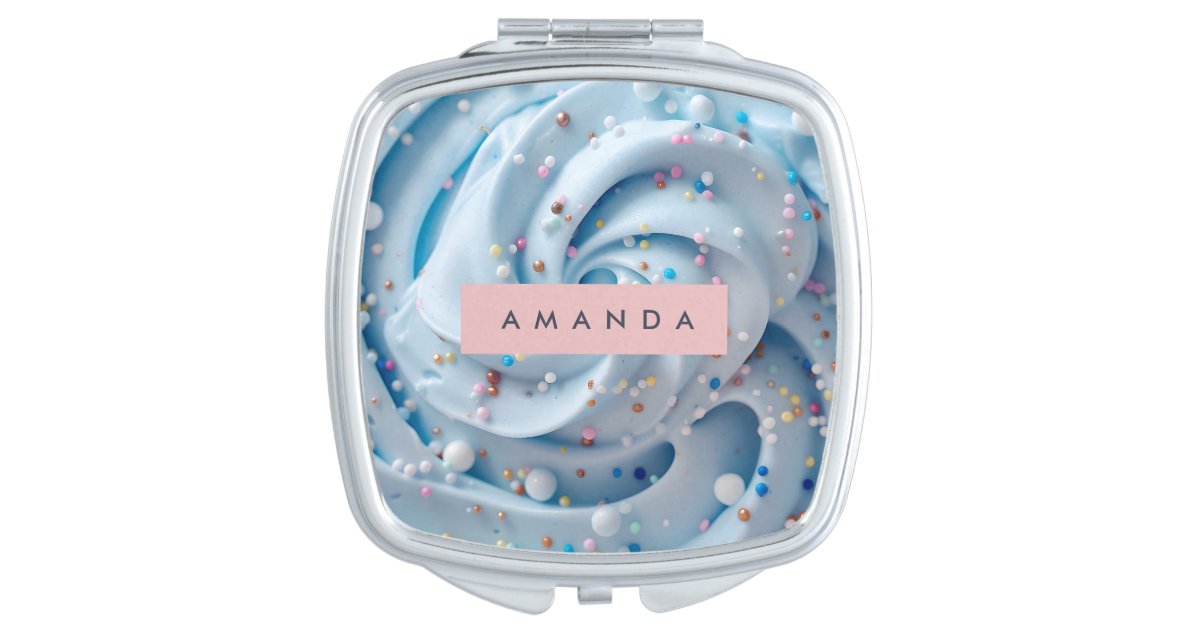 Personalized Blue Whipped Frosting Sprinkle Compact Mirror | Zazzle