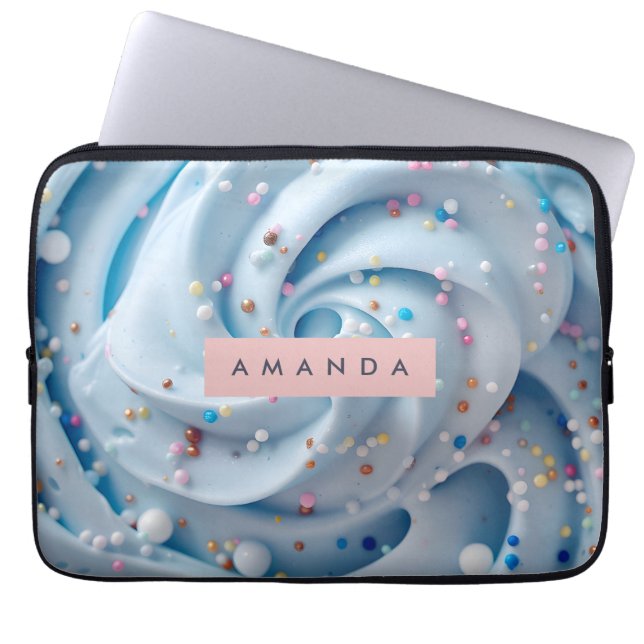 Personalized Blue Whipped Frosting Sprinkle Laptop Sleeve (Front)