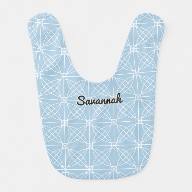 Personalized Blue White Abstract Tile Pattern Cute Baby Bib (Front)