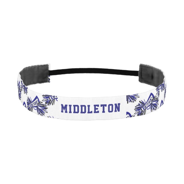 Personalized Blue, White and Black Cheerleader Athletic Headband (Front)