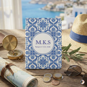 Personalized Blue & White Azulejo Tile Monogram Passport Holder