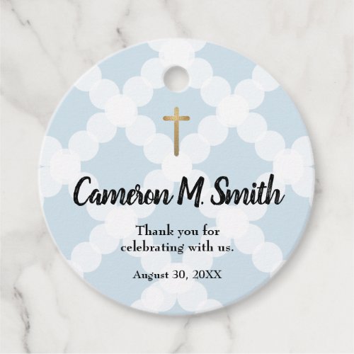 Personalized Blue White Baby Boy Baptism Thank You Favor Tags