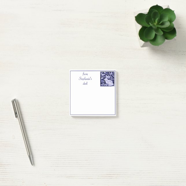 Personalized Blue & White Bunny Rabbit Tile Delft Post-it Notes (Office)