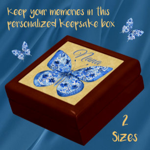 Personalized Blue White Chinoiserie Butterfly Gift Box