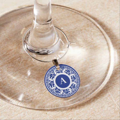 Personalized Blue White Chinoiserie Chic Monogram Wine Charm