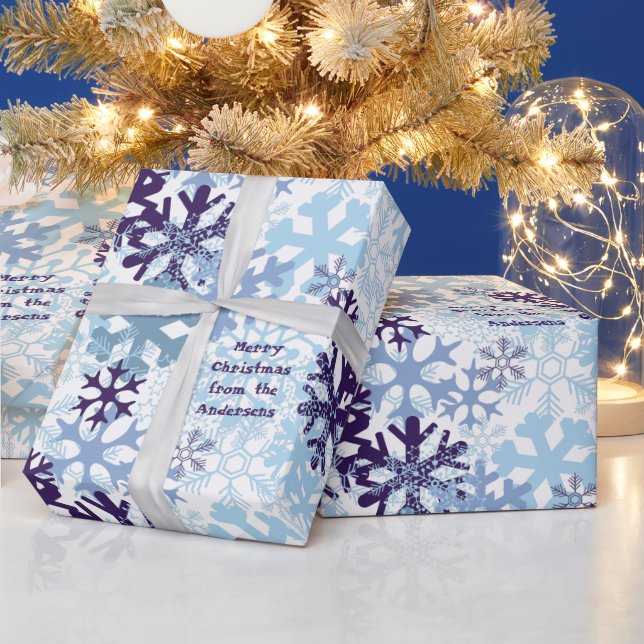 Personalized Blue White Christmas Snowflakes Wrapping Paper (Holidays)