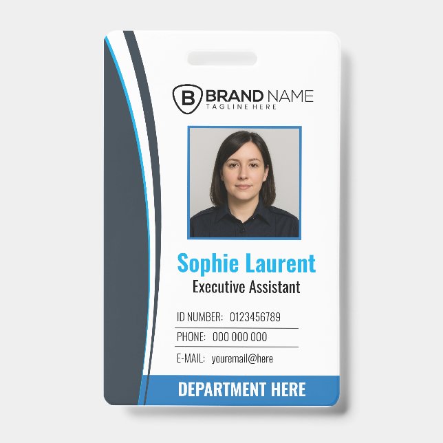 Personalized Blue White Corporate Staff ID Badge (Front)