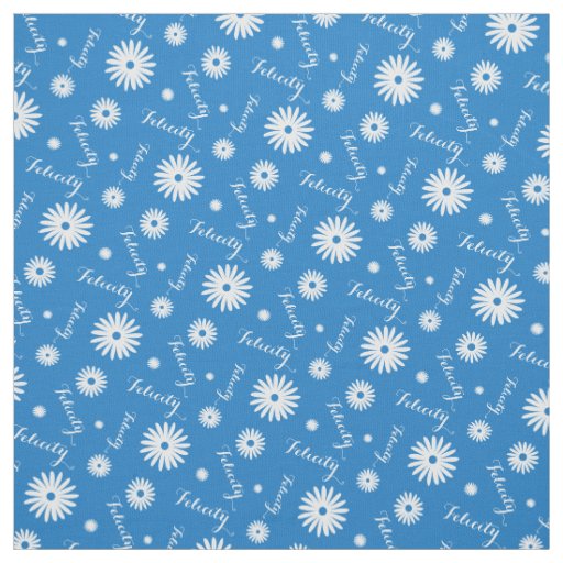 Personalized blue white daisy name pattern fabric