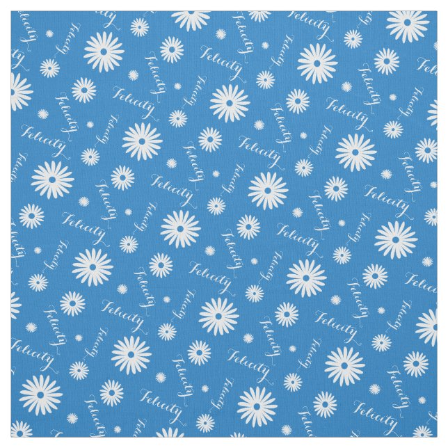 Personalized blue white daisy name pattern fabric (Swatch)