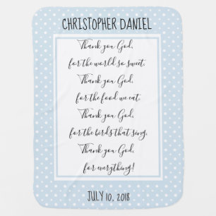 Personalized, Blue/White Dots, w/ Child's Prayer Baby Blanket