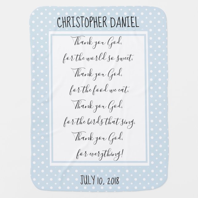 Personalized, Blue/White Dots, w/ Child's Prayer Baby Blanket (Front)