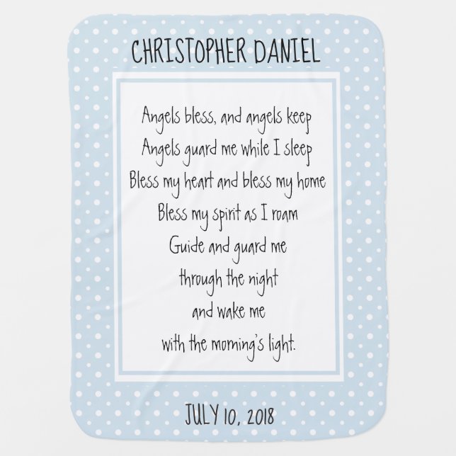 Personalized, Blue/White Dots, w/ Child's Prayer Baby Blanket (Front)