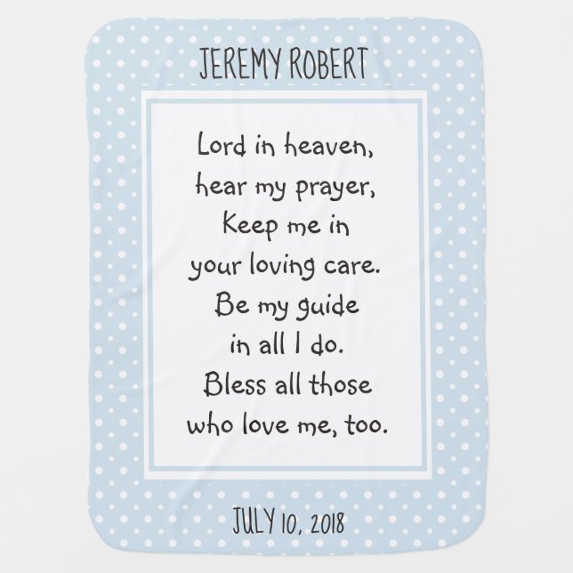 Personalized, Blue/White Dots, w/ Child's Prayer Baby Blanket (Front)