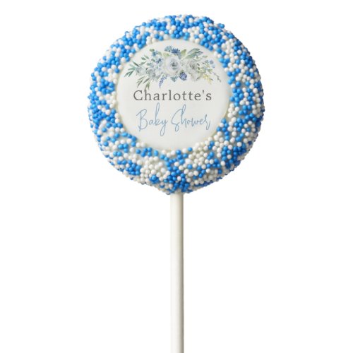 Personalized Blue White Floral Boy Baby Shower Chocolate Covered Oreo Pop