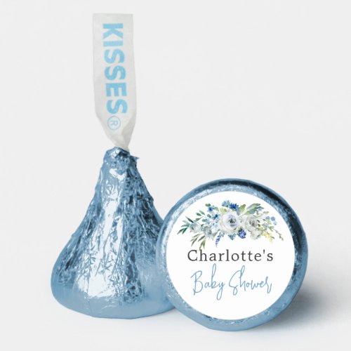 Personalized Blue White Floral Boy Baby Shower Hersheys Kisses
