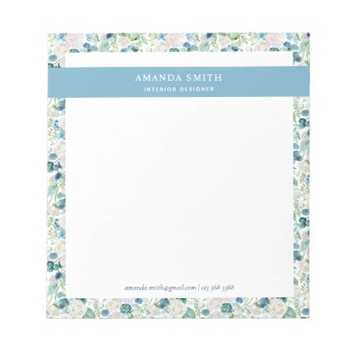 Personalized Blue White Floral Romantic Elegant  Notepad