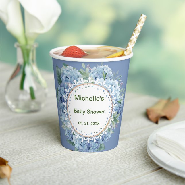 Personalized Blue & White Florals Paper Cups (Insitu)