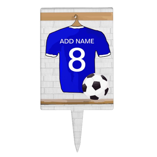 Personalized Blue White Football Soccer Jersey Cake Topper (Front)