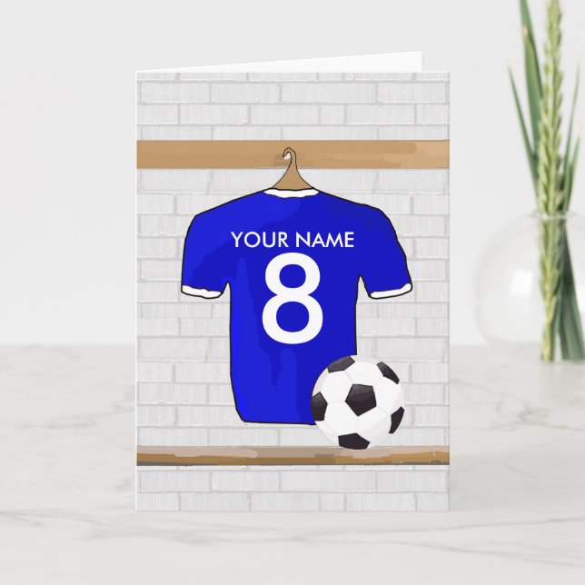 Personalized Blue White Football Soccer Jersey Card (Front)