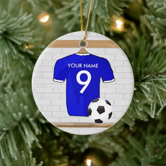 Personalized Blue White Football Soccer Jersey Ceramic Ornament ...