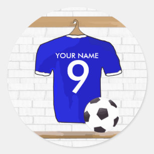 Personalised White /& Blue Football Shirt Wall Sticker With Your Name /& Number