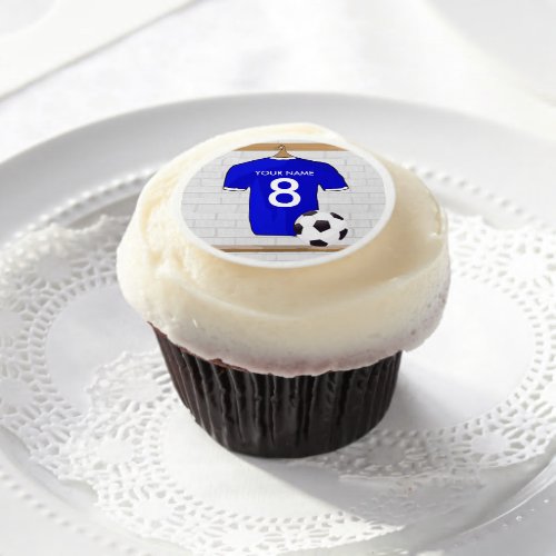 Personalized Blue White Football Soccer Jersey Edible Frosting Rounds