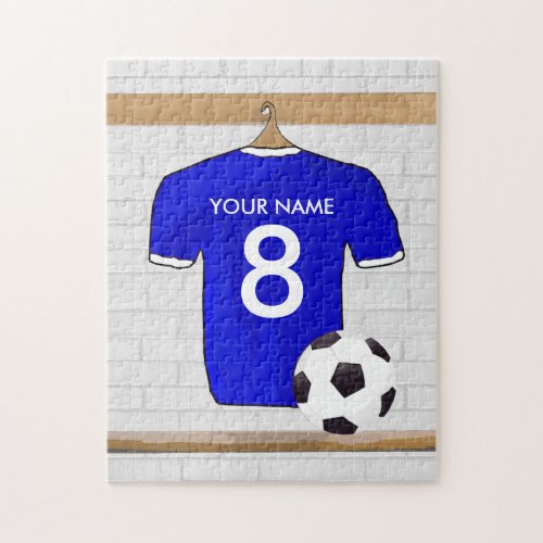 Personalized Blue White Football Soccer Jersey Jigsaw Puzzle