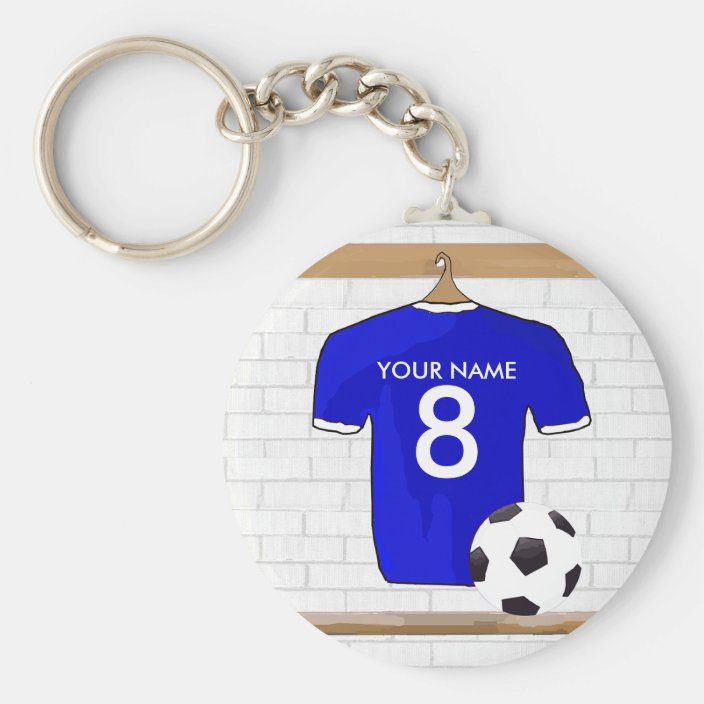 Personalized Blue White Football Soccer Jersey Keychain