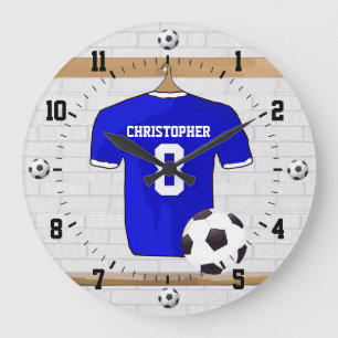 Personalized Blue White Football Soccer Jersey Large Clock
