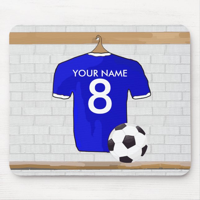 Personalized Blue White Football Soccer Jersey Mouse Pad (Front)